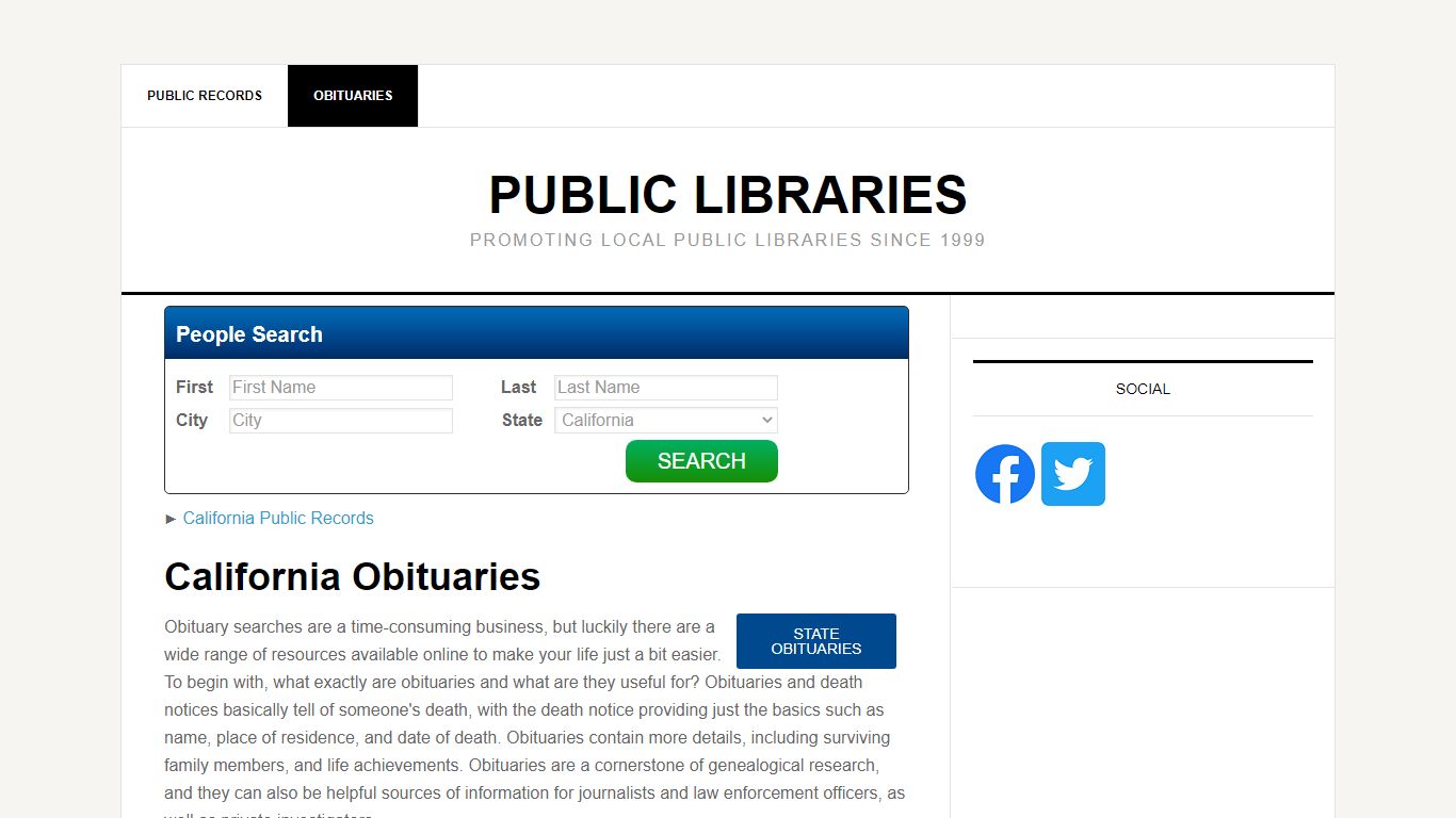 California Obituaries - Public Libraries